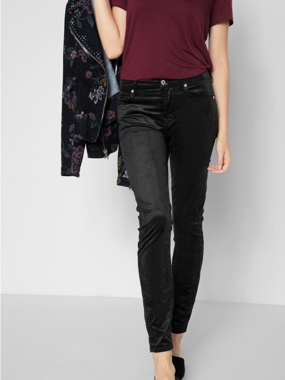 NWT 7 For All Mankind Anthropologie Skinny Black Velvet Pants Jeans Size 27x30